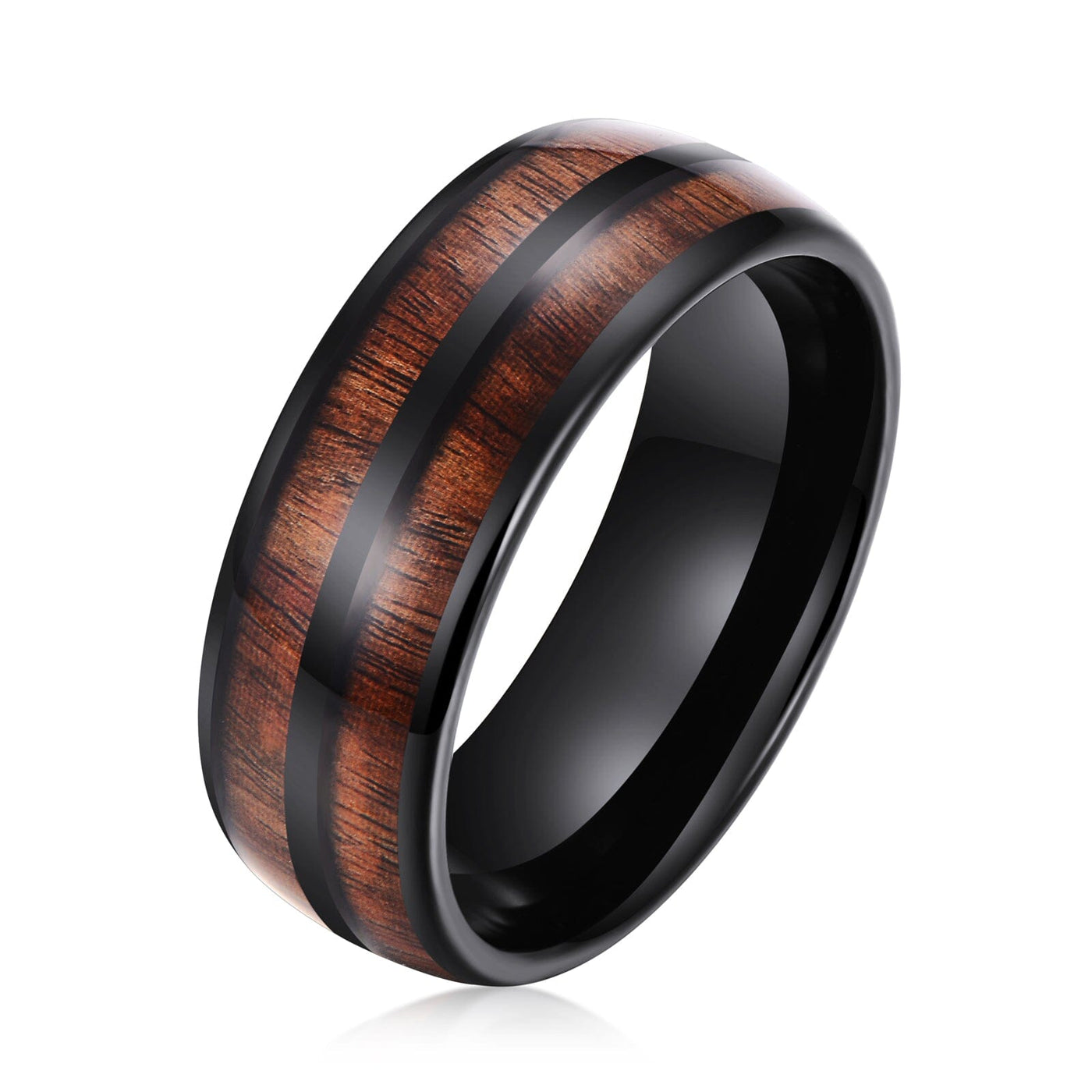 Men's Dome Double Wood Inlay Black Tungsten Ring WR-226 Men's Ring Ouyuan Jewelry 