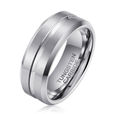 Men's Groove Silver Tungsten Ring Men's Ring Ouyuan Jewelry 