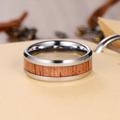 Men's Rosewood Inlay Silver Tungsten Ring Men's Ring Ouyuan Jewelry 