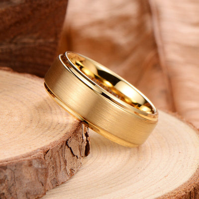 Men's Step Brushed Gold Tungsten Ring OY-R100 Men's Ring Ouyuan Jewelry 