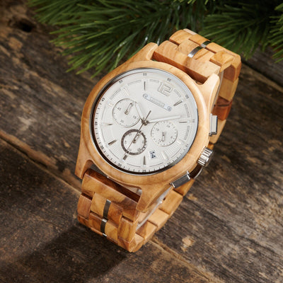 Classic Olive Chronograph Wooden Watch with Silver Dial GT180-3 Men's watch Bobo Bird 