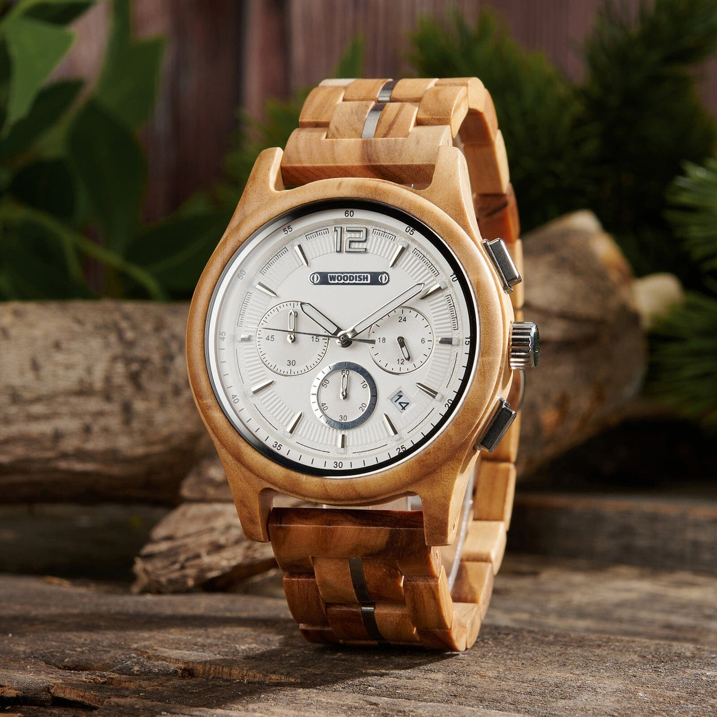 Classic Olive Chronograph Wooden Watch with Silver Dial GT180-3 Men's watch Bobo Bird 