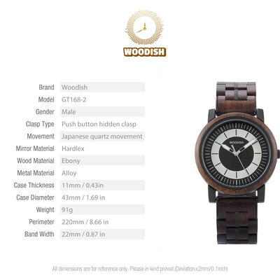 Classic Wooden Men’s Watch with Bold Black Dual-Tone GT168-2 Men's watch Bobo Bird 