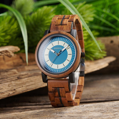 Classic Wooden Men’s Watch with Deep Blue Dual-Tone GT168-3 Men's watch Bobo Bird 