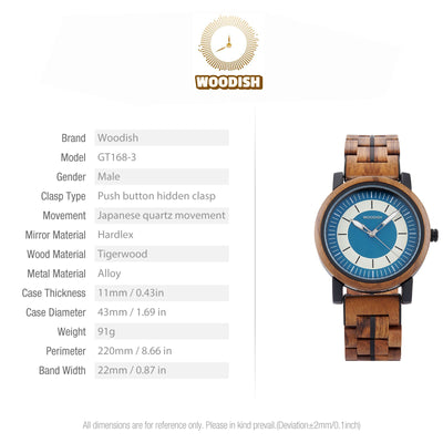 Classic Wooden Men’s Watch with Deep Blue Dual-Tone GT168-3 Men's watch Bobo Bird 
