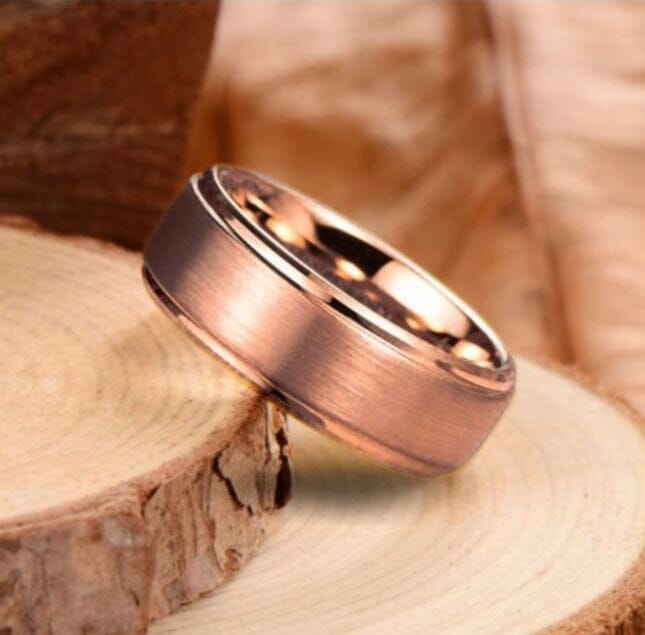 Men's Step Brushed Rosegold Tungsten Ring OY-R171 Men's Ring Ouyuan Jewelry 