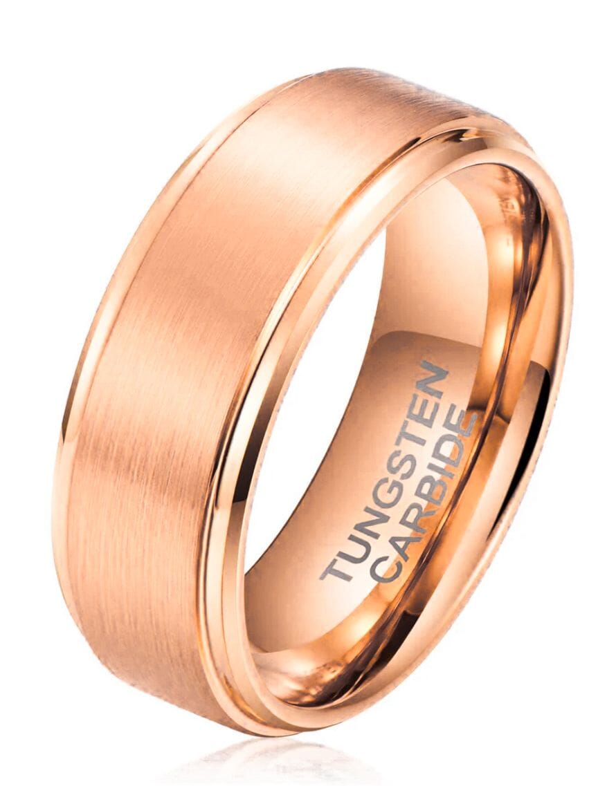 Men's Step Brushed Rosegold Tungsten Ring OY-R171 Men's Ring Ouyuan Jewelry 