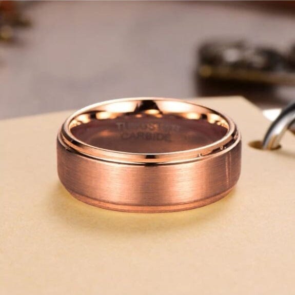 Men's Step Brushed Rosegold Tungsten Ring OY-R171 Men's Ring Ouyuan Jewelry 