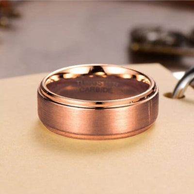 Men's Step Brushed Rosegold Tungsten Ring OY-R171 Men's Ring Ouyuan Jewelry 