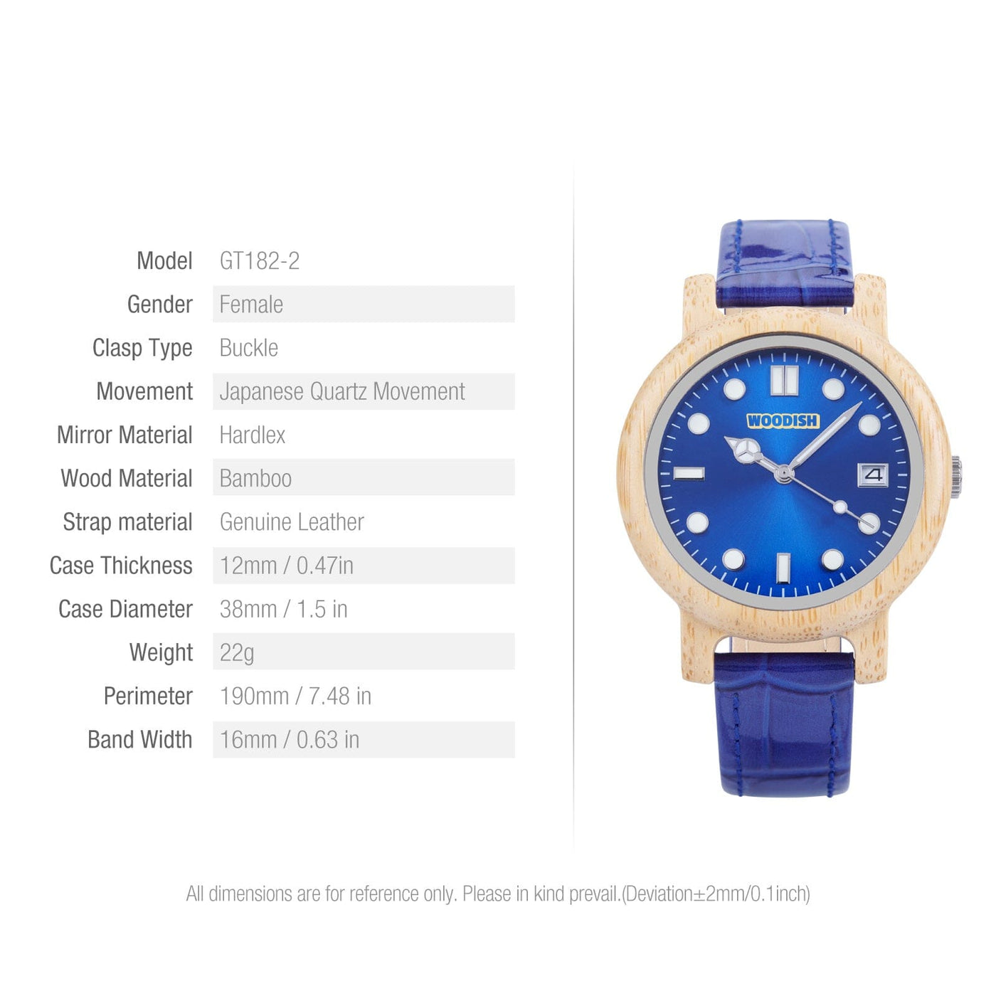 Stylish Wooden Women’s Watch with Vibrant Blue Detail GT182-2C Men's watch Bobo Bird 