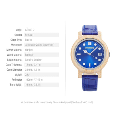 Stylish Wooden Women’s Watch with Vibrant Blue Detail GT182-2C Men's watch Bobo Bird 
