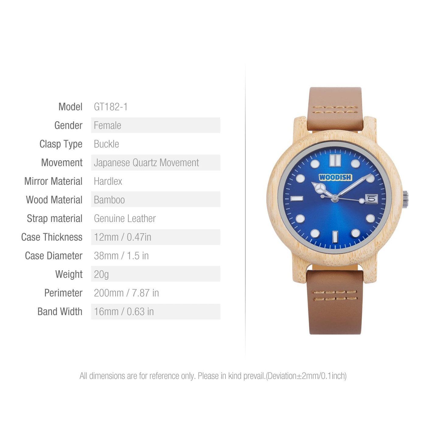 Timeless Blue Wooden Women’s Watch with Rich Brown Strap GT182-1 Men's watch Bobo Bird 