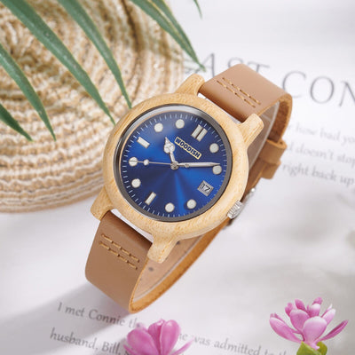 Timeless Blue Wooden Women’s Watch with Rich Brown Strap GT182-1 Men's watch Bobo Bird 