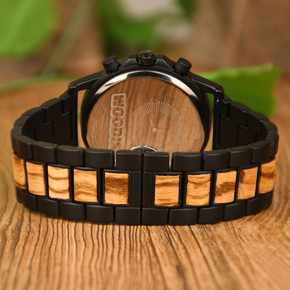 Dual Time Zone Zebrawood Wooden Men's Watch E151 Woodish