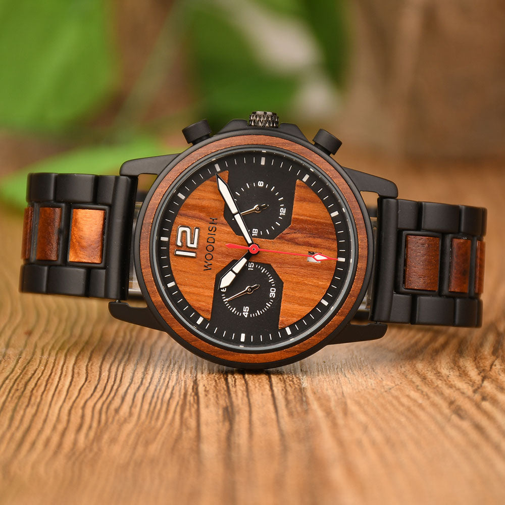 Dual Time Zone Sandalwood Wooden Men's Watch E15-3 Men's watch Free Man 