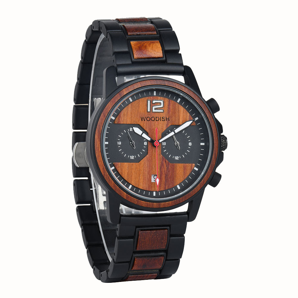 Dual Time Zone Sandalwood Wooden Men's Watch E15-3 Men's watch Free Man 