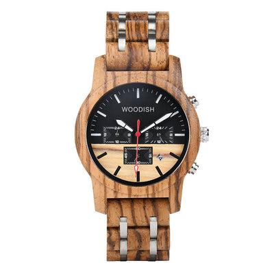 Dual Time Zone Zebrawood Wooden Watch E18-1 Men's watch Free Man 