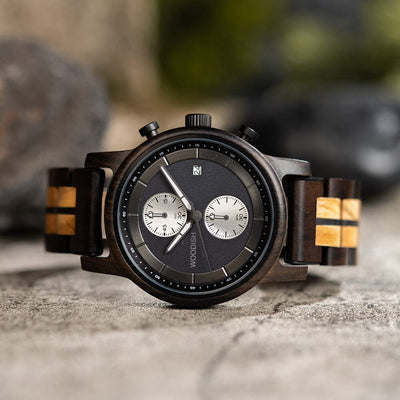 Gents Chacate Preto and Olive Wood Chronographic Wooden Watch GT125-3 Men's watch Bobo Bird 
