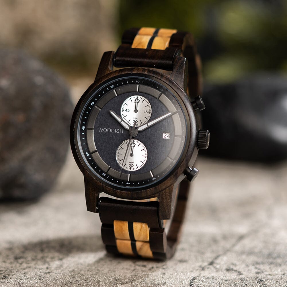 Gents Chacate Preto and Olive Wood Chronographic Wooden Watch GT125-3 Men's watch Bobo Bird 