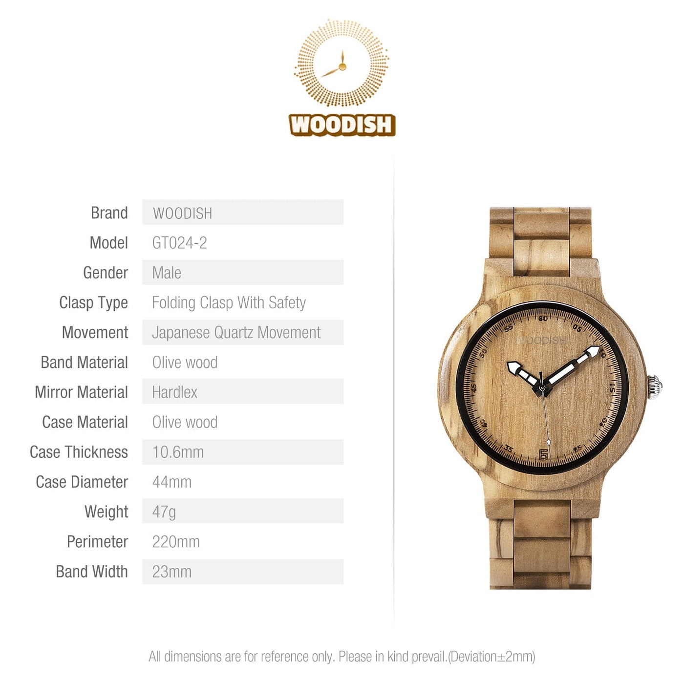 Gents Olive Wood Wooden Watch GT024-2 Men's watch Bobo Bird 