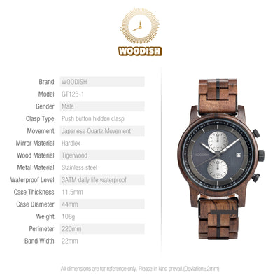 Gents Tigerwood Chronographic Wooden Watch GT125-1 Men's watch Bobo Bird 