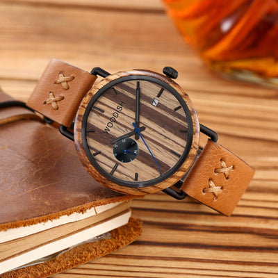Genuine Leather Wooden Zebrawood Watch for Men T01-3 Men's watch Free Man 