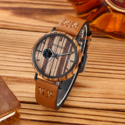 Genuine Leather Wooden Zebrawood Watch for Men T01-3 Men's watch Free Man 