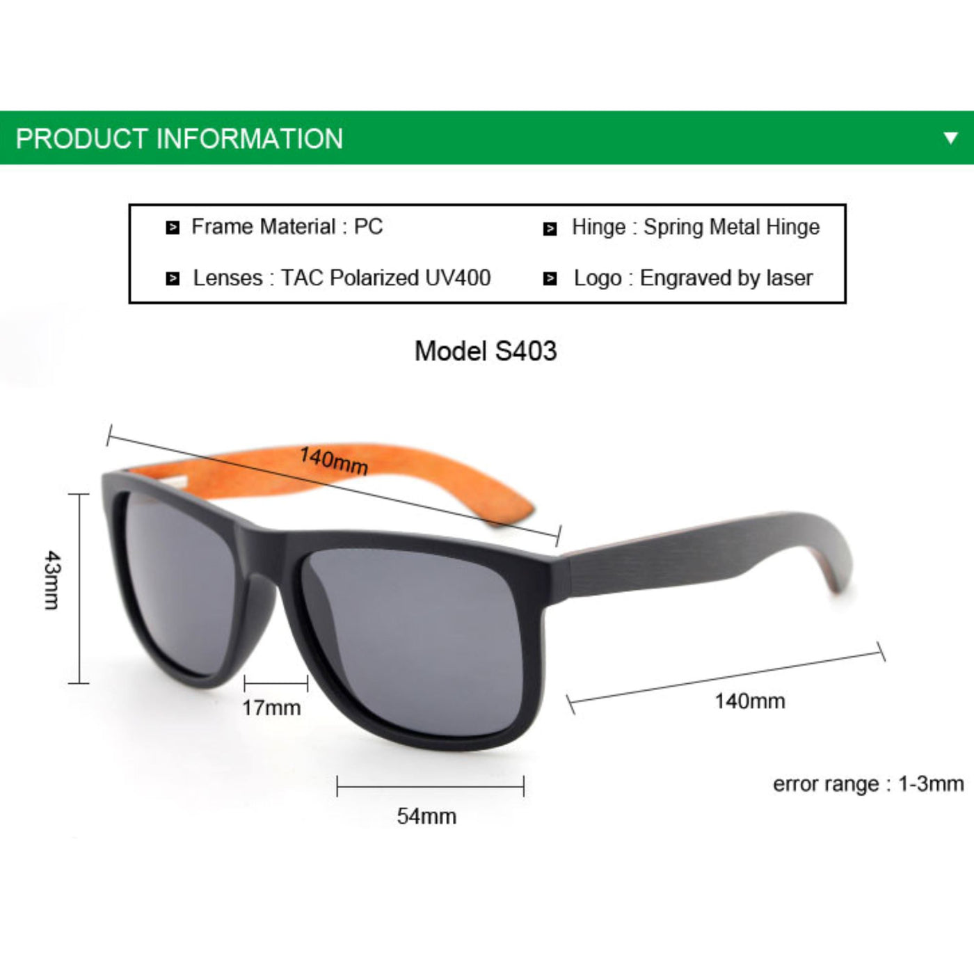 Gray Lens Polarized Bamboo Sunglasses S403 Unisex Sunglasses Retsing Eyewear 