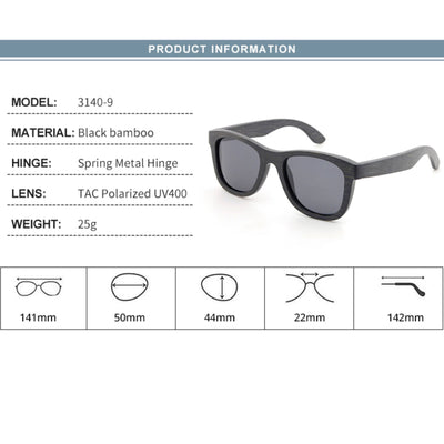 Gray Lens Polarized Black Bamboo Sunglasses 3140-9 Unisex Sunglasses Retsing Eyewear 