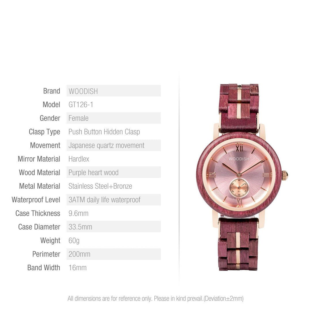 Female Purple Heart Wood Wooden Watch GT126 1 Woodish
