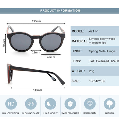Layered Ebony Gray Lens Polarized Sunglasses 4211-1 Unisex Sunglasses Retsing Eyewear 