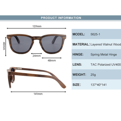 Layered Walnut Gray Lens Polarized Sunglasses 5625-1 Unisex Sunglasses Retsing Eyewear 