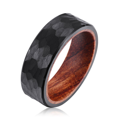 Men's Black Hammered Tungsten Rosewood Ring Men's Ring Ouyuan Jewelry 