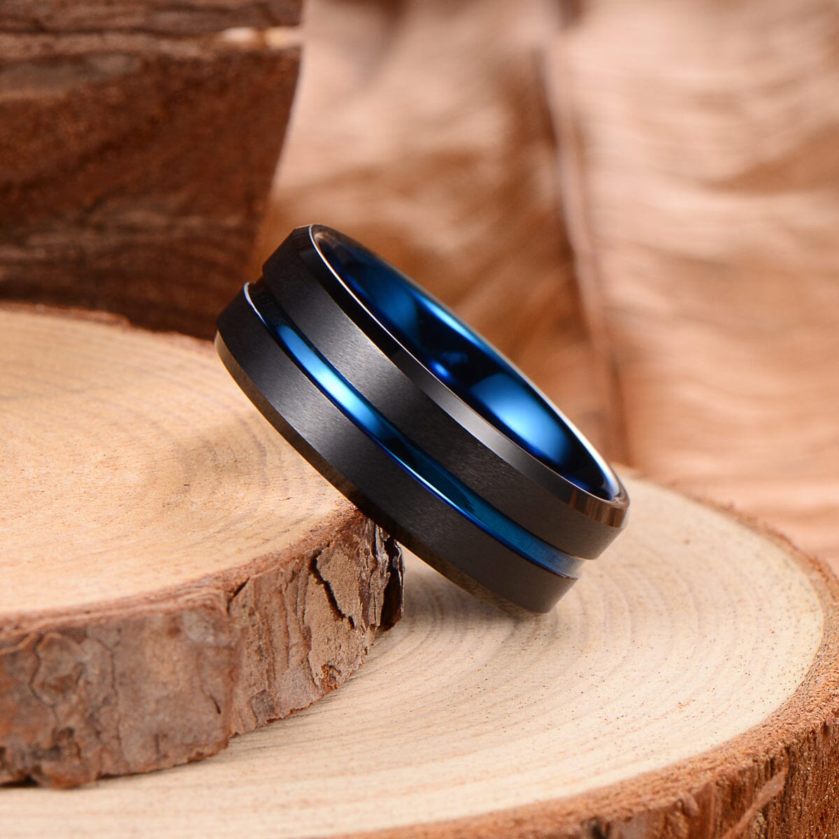 Men's Blue Groove Matte Black Tungsten Ring OY-R091 Men's Ring Ouyuan Jewelry 