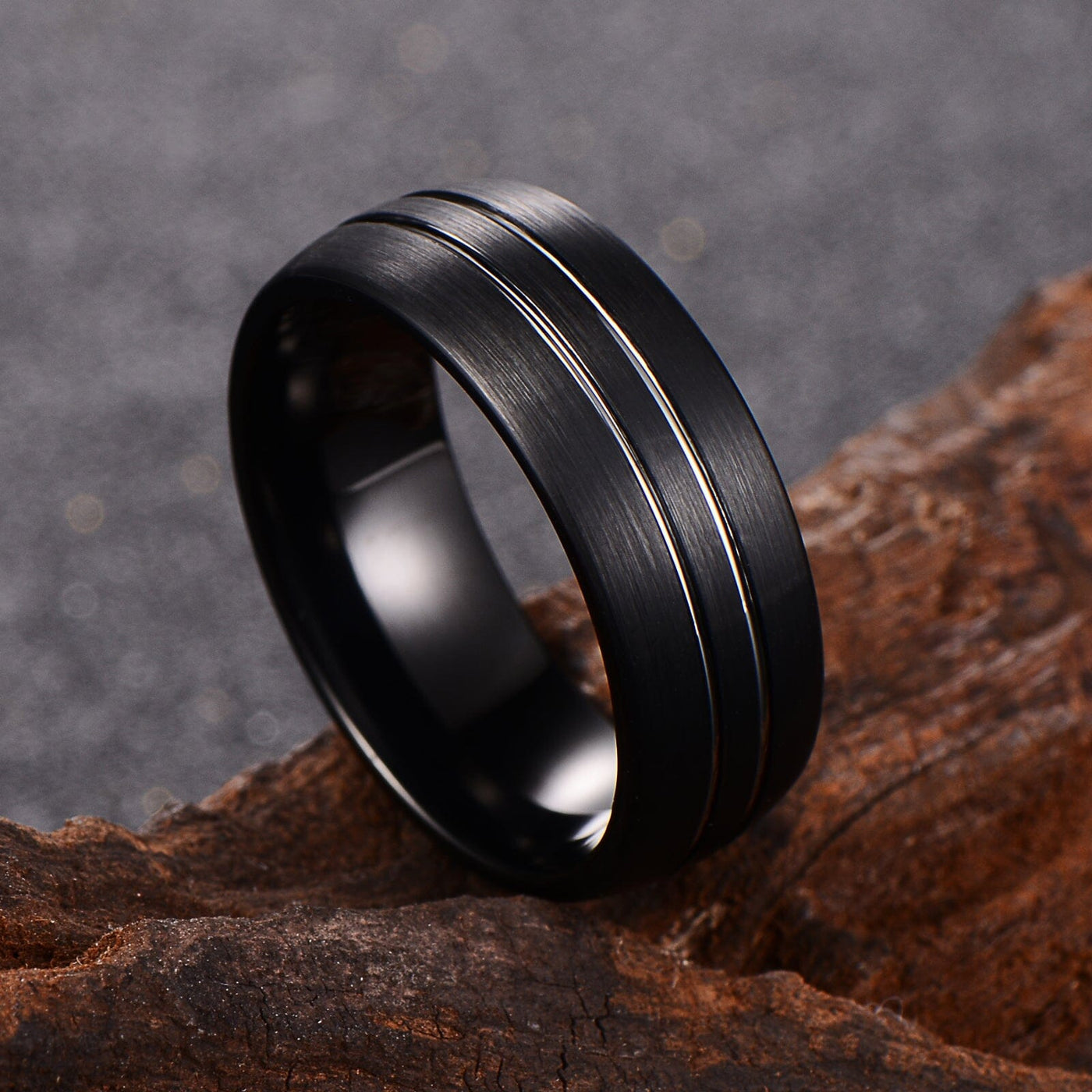 Men's Double Groove Brushed Black Tungsten Ring OYG005 Men's Ring Ouyuan Jewelry 