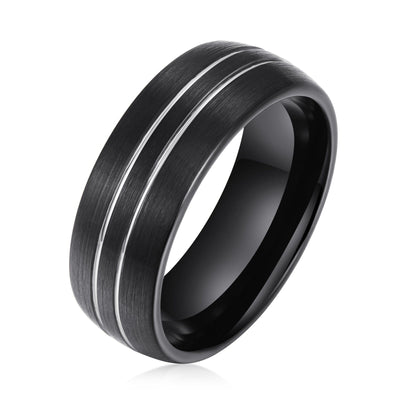 Men's Double Groove Brushed Black Tungsten Ring OYG005 Men's Ring Ouyuan Jewelry 