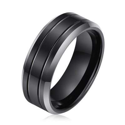 Men's Double Groove Matte Black Tungsten Ring OY-R-023 Men's Ring Ouyuan Jewelry 
