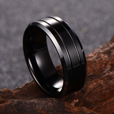 Men's Double Groove Matte Black Tungsten Ring OY-R-023 Men's Ring Ouyuan Jewelry 