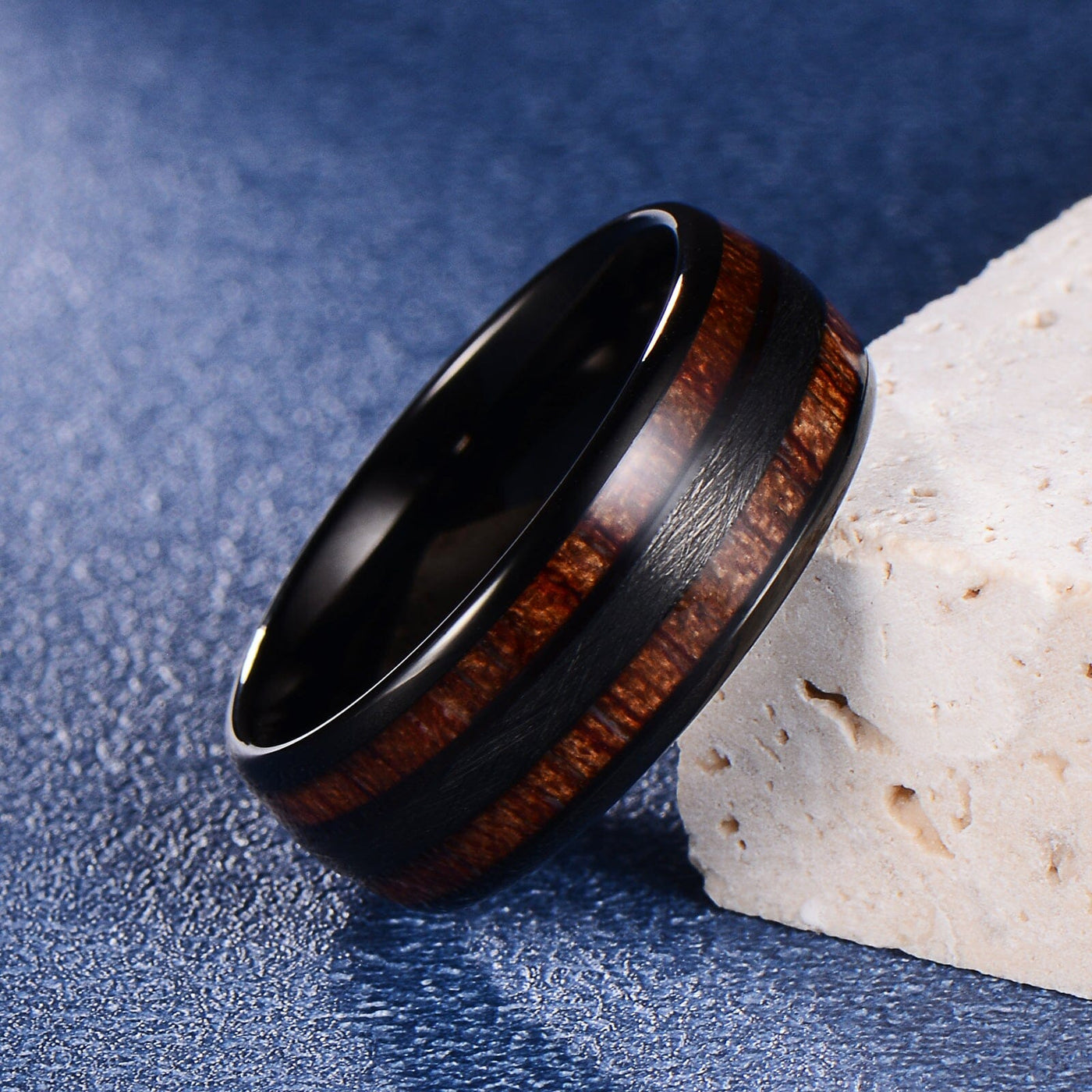 Men's Double Wood Inlay Brushed Black Tungsten Ring WR-215 Men's Ring Ouyuan Jewelry 