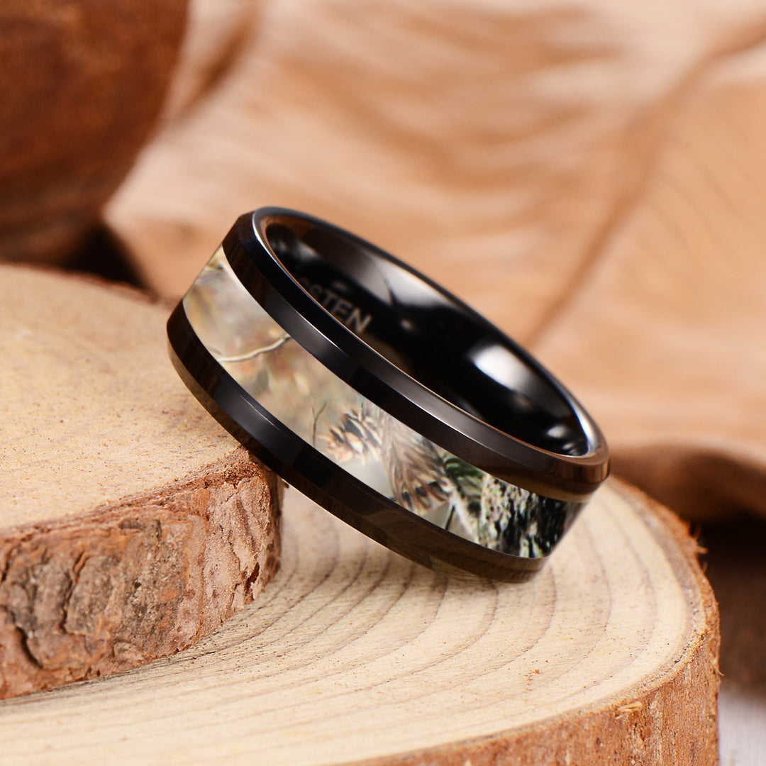 Men s Grey Camouflage Black Tungsten Ring OR 034 Woodish