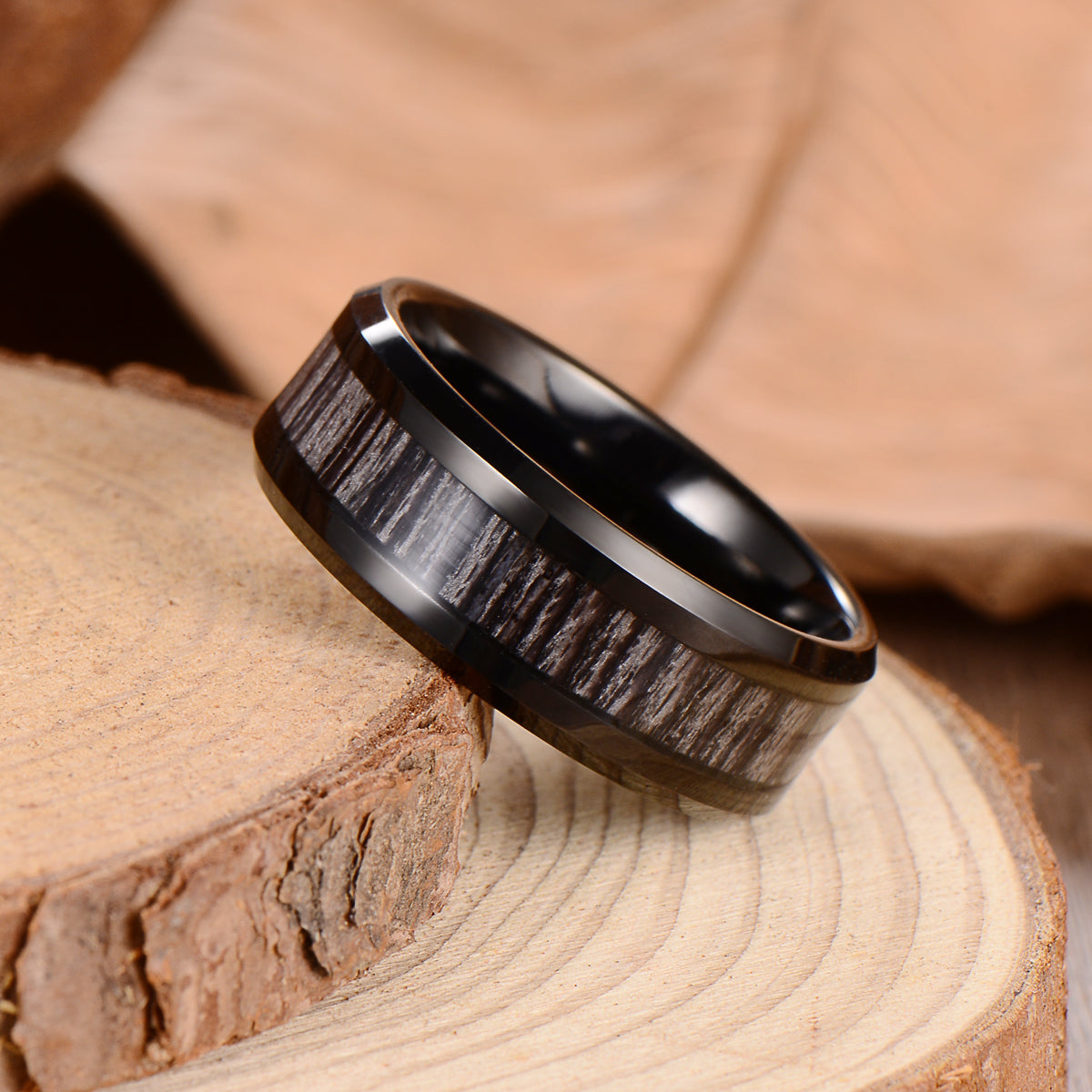 Men's Grey Wood Black Tungsten Ring Men's Ring Ouyuan Jewelry 