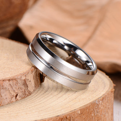 Men's Groove Silver Tungsten Ring Men's Ring Ouyuan Jewelry 