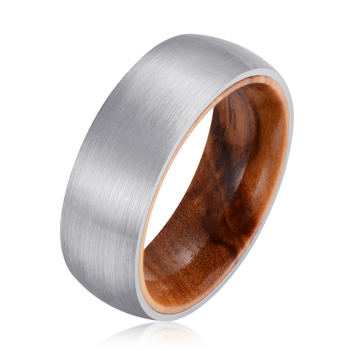 Men's Olive Wood Brushed Silver Tungsten Ring Men's Ring Ouyuan Jewelry 