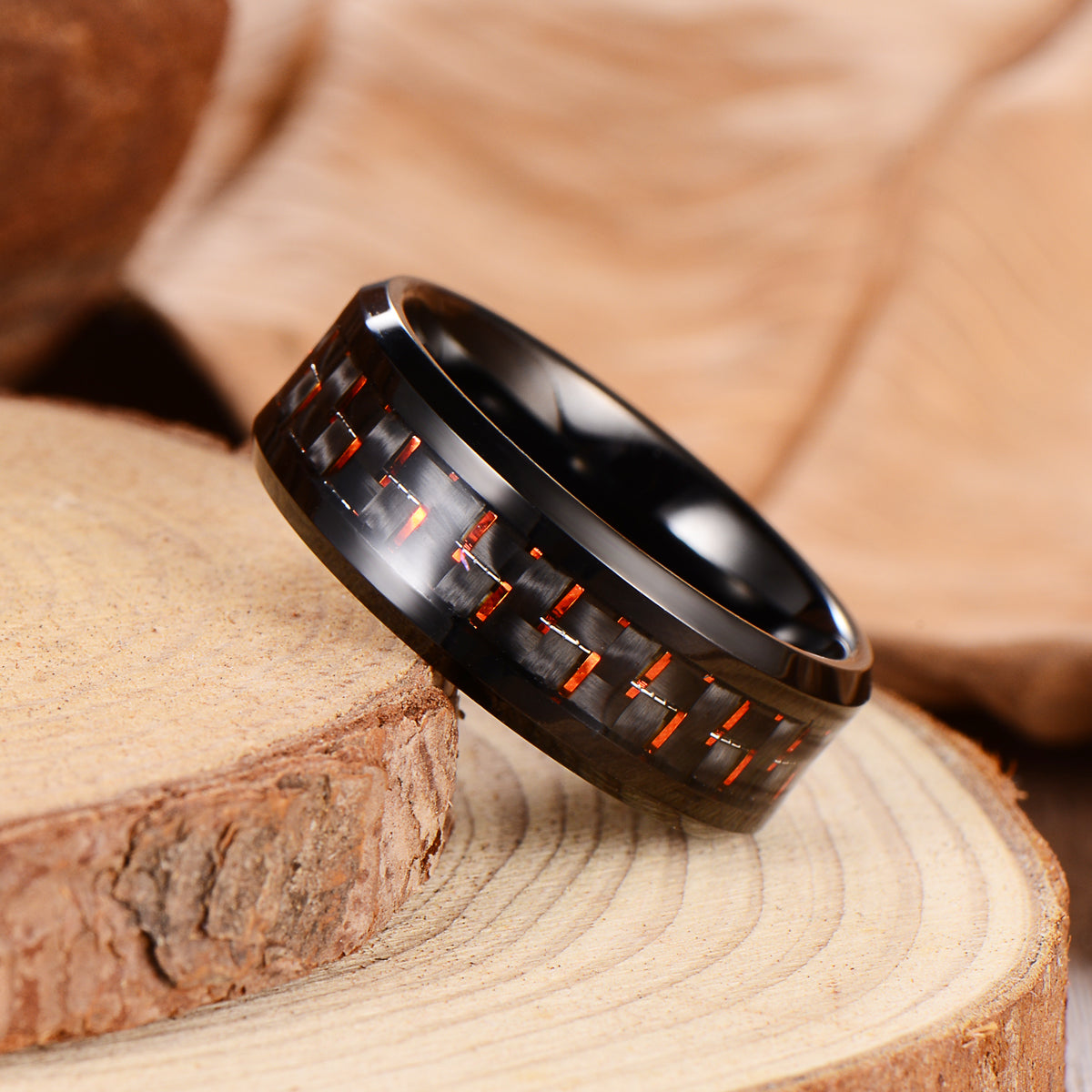 Men's Red & Black Fiber Tungsten Ring Men's Ring Ouyuan Jewelry 