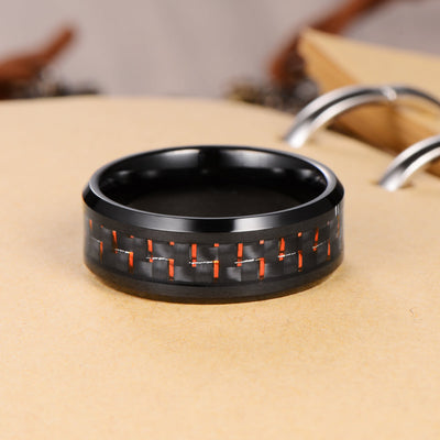 Men's Red & Black Fiber Tungsten Ring Men's Ring Ouyuan Jewelry 