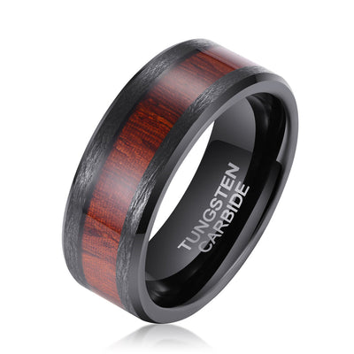 Men's Redwood and Black Tungsten Ring Men's Ring Ouyuan Jewelry 