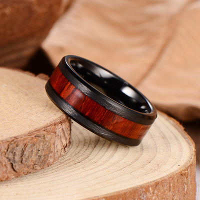 Men's Redwood and Black Tungsten Ring Men's Ring Ouyuan Jewelry 