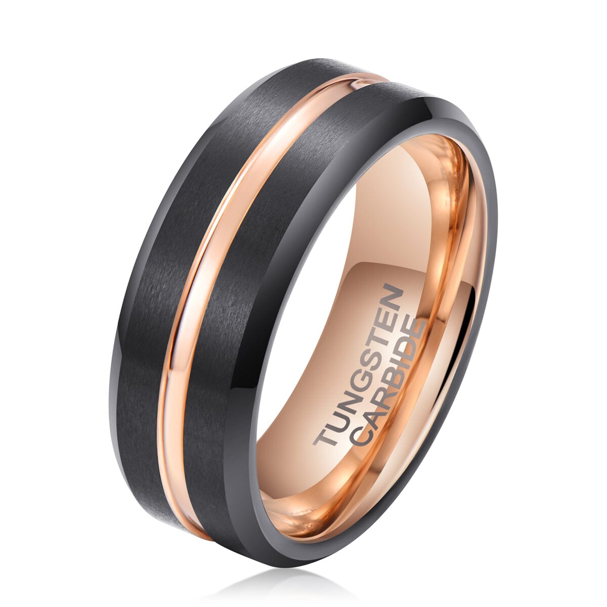 Men's Rose Gold Groove Brushed Black Tungsten Ring OY-R106 Men's Ring Ouyuan Jewelry 