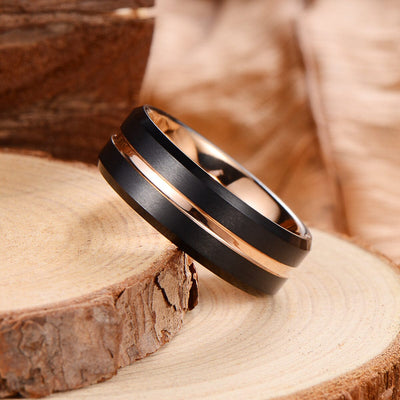 Men's Rose Gold Groove Brushed Black Tungsten Ring OY-R106 Men's Ring Ouyuan Jewelry 