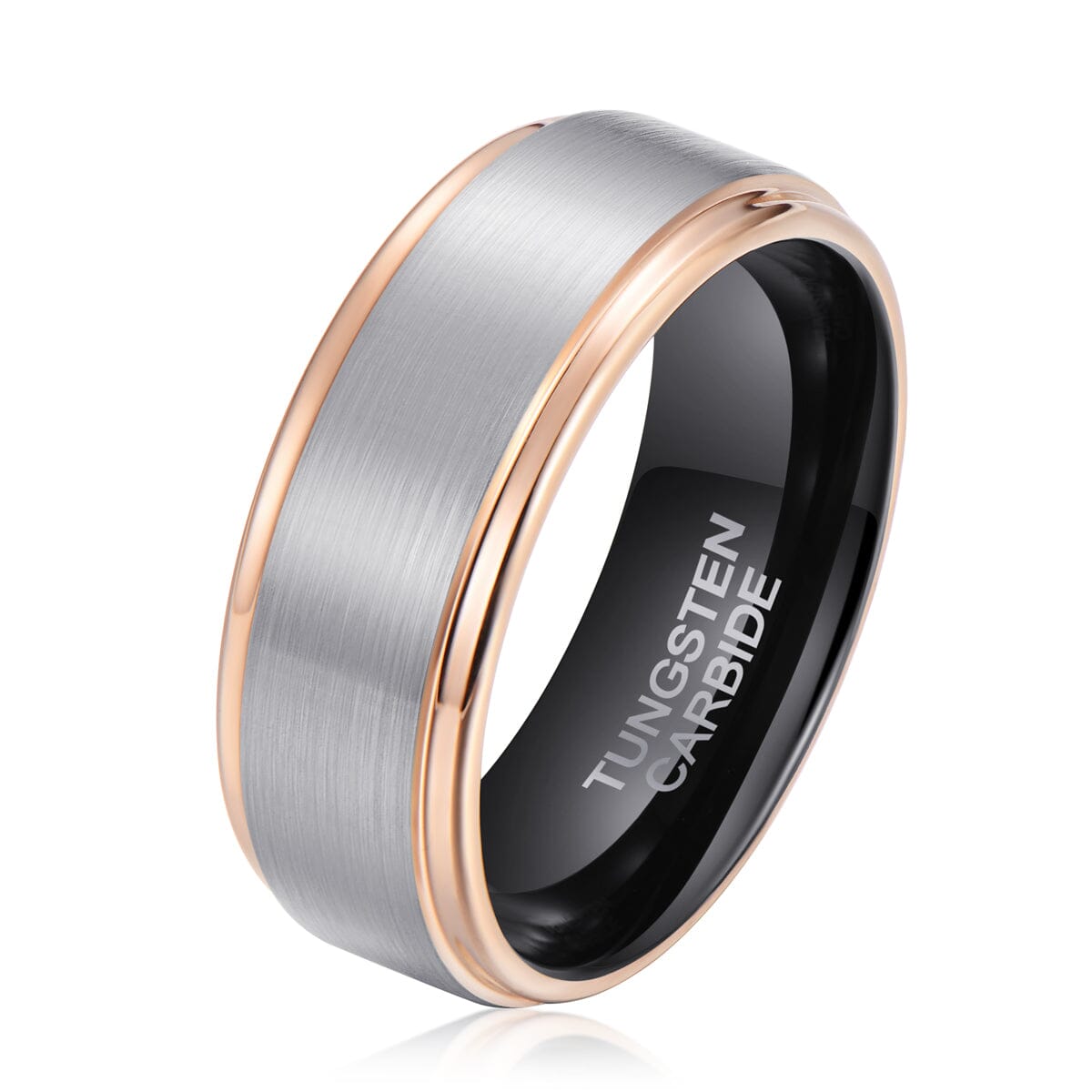 Men's Rose Gold Step Brushed Silver and Black Tungsten Ring OY-R028 Men's Ring Ouyuan Jewelry 